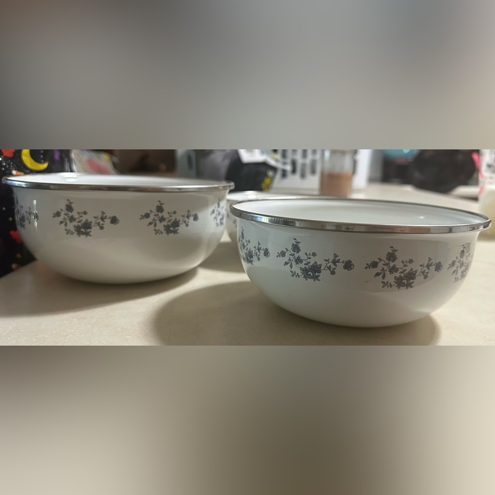 Corningware White and Blue Floral Bowls